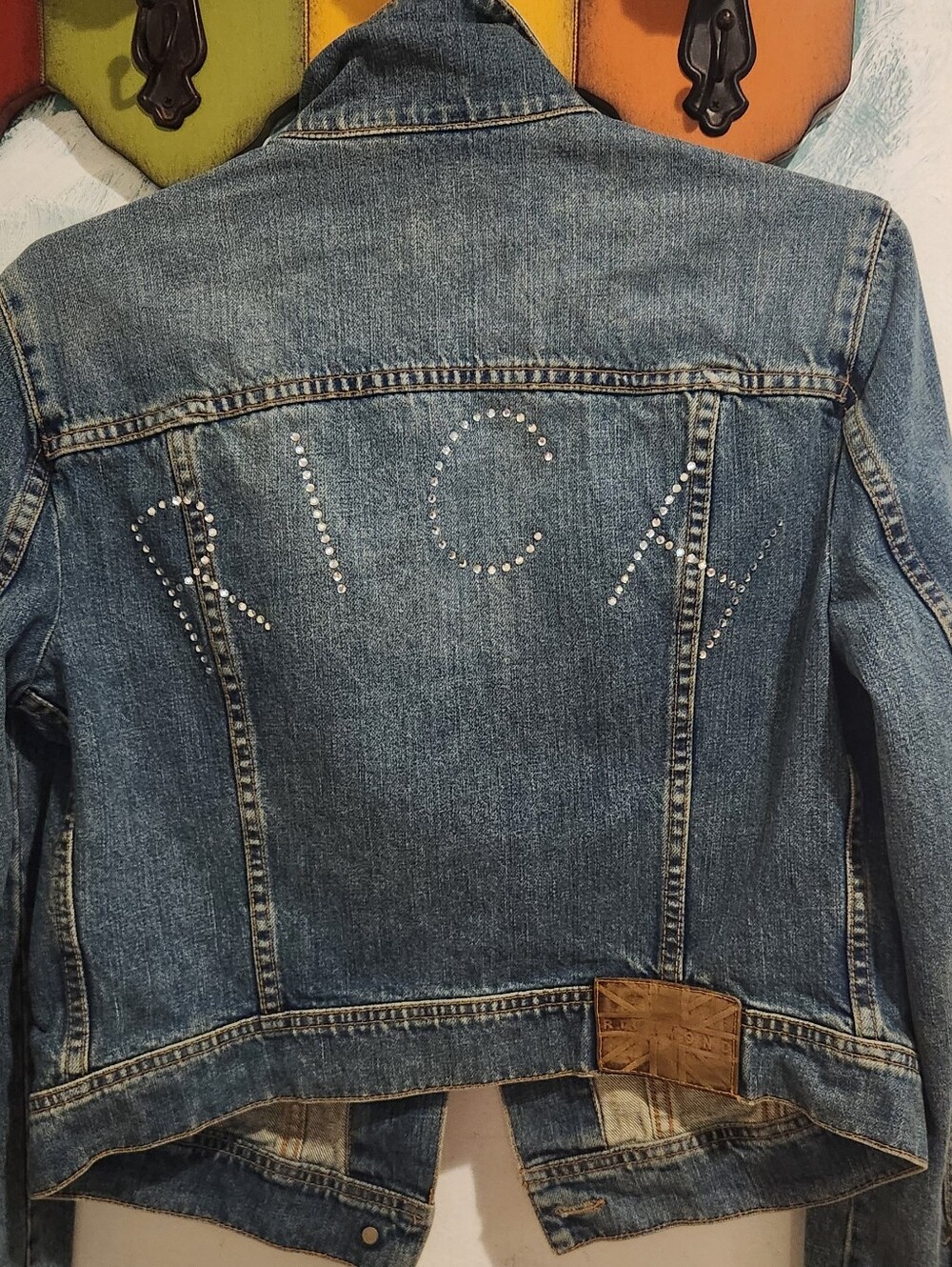 Richmond "RICH" Rhinestone Vintage Denim Jacket Sized 12 But Fits Small
